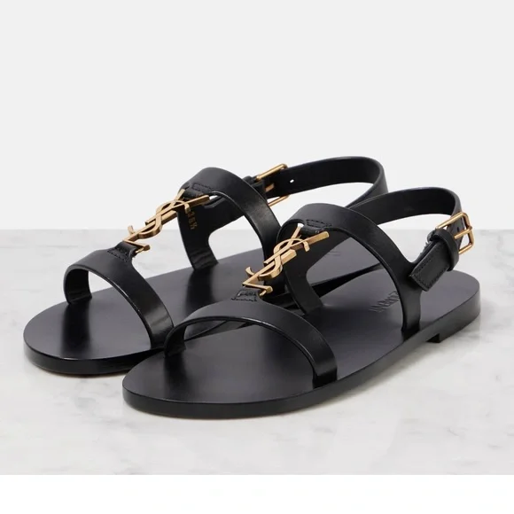 SAINT LAURENT Cassandra YSL logo leather thong sandals - Picture 3 of 5